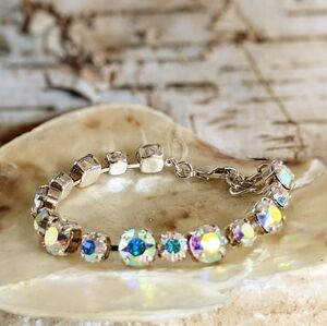 Crystal Aurora Borealis Mettalic Swarovski Crystal Bracelet In Sterling Plated